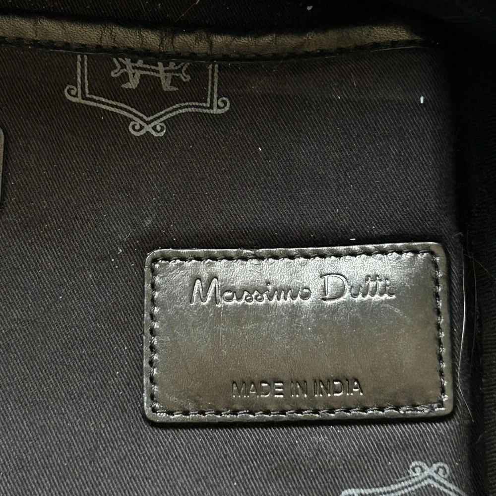 Massimo Dutti Backpack Mens Medium Black Leather Laptop Zip Pocket Bag‎